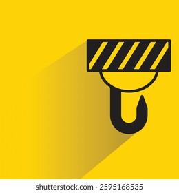 pulley crane hook icon on shadow yellow background