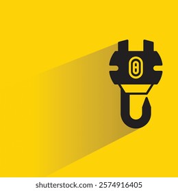 pulley and crane hook icon with shadow on yellow background