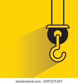 pulley crane hook icon with shadow on yellow background