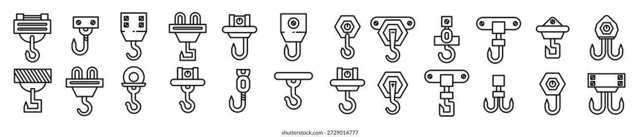 Conjunto de iconos de gancho de polea y grúa