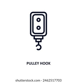 pulley hook icon. Thin line pulley hook icon from construction collection. Outline vector isolated on white background. Editable pulley hook symbol can be used web and mobile