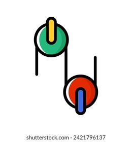 Ilustración vectorial colorida de la línea de polea. Icono de concepto de mecánica física.