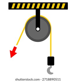 Mecanismo de polea para la educación en el aprendizaje. Polea fija. ILUSTRACIÓN VECTORIAL de recursos gráficos físicos STEM