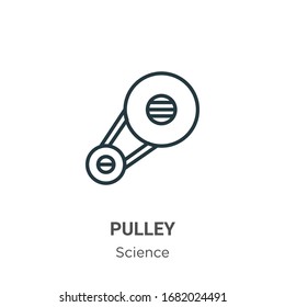 Pulley outline vector icon. Thin line black pulley icon, flat vector simple element illustration from editable science concept isolated stroke on white background