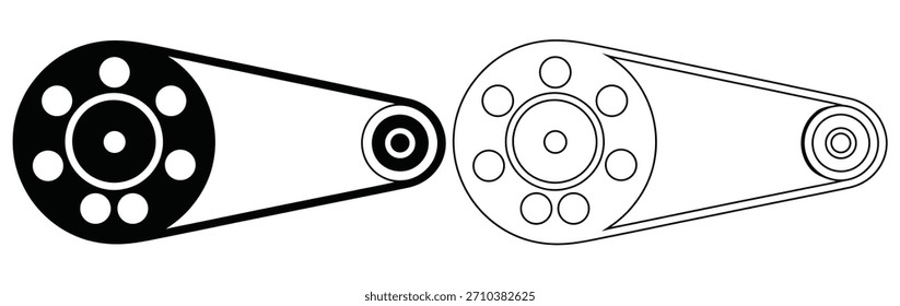 Projeto de engenharia do sistema de polia com diagrama de movimentação de correia, ícones de polia. Estilo de design plano. Símbolos de vetor de design gráfico. Ícone de polia, o ícone de polia é normalmente usado para representar a função