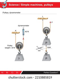 Pulley systems and industrial tools from the section of simple machines, which is the subject of science.