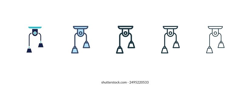 Conjunto de iconos de Vector de polea con relleno negro y estilo perfilado.