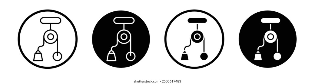 Pulley vector icon set black filled and outlined style.