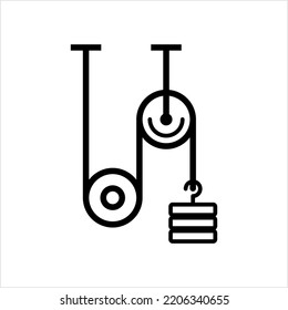 Pulley Weight Icon, Rope And Pulley System Icon Vector Art Illustration