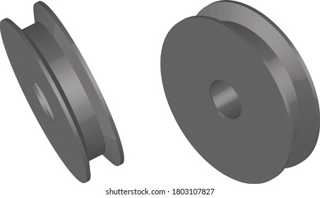 Pulley wheel. Spare parts. 3D effect vector