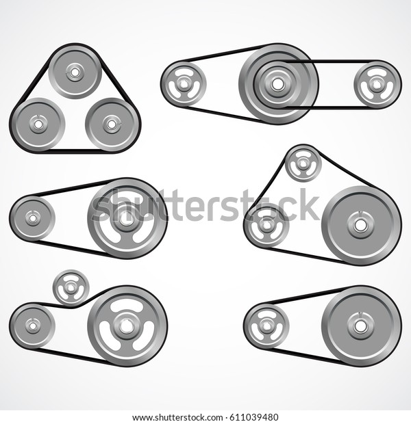 Pulleys Belts On White Background Metallic Stock Vector (Royalty Free