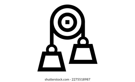 Pulleys are used singly or in combination to transmit energy and motion. That's for the pulley icon. Flat vector graphic.