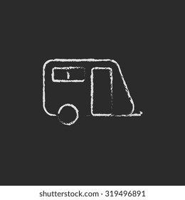 Pulling cab hand drawn in chalk on a blackboard vector white icon isolated on a black background.