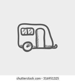 Ícone de esboço de cabine puxando para web e celular. Ícone de cinza escuro com vetor desenhado à mão em plano de fundo cinza claro.