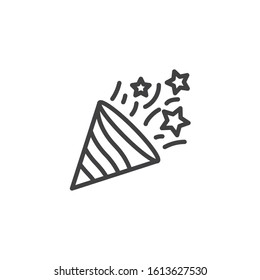 Pulling cracker line icon. Confetti popper linear style sign for mobile concept and web design. Party popper outline vector icon. Symbol, logo illustration. Vector graphics