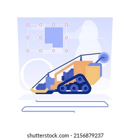 Pulling pipes isolated concept vector illustration. Contractors pull pipes using vibratory plow, irrigation system installation process, exterior works maintenance service vector concept.