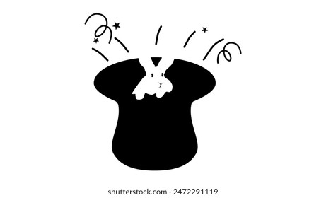 Pulling rabbit out of hat, black isolated silhouette