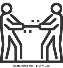 Pulling rope stick figure, bold line stick figure icon. The illustration is vector, editable stroke, 48x48 pixel perfect. Crafted with precision and eye for quality.