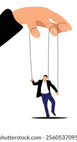 Pulling the Strings of a Puppet Businessman Flat Style. Business, nine to five job and workforce manipulation concept vector art. Slaves and masters