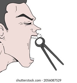 Pulling tooth with pliers illustration