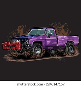 pulling truck isolated on black background for poster, t-shirt print, business element, social media content, blog, sticker, vlog, and card. vector illustration.