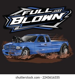 pulling truck isolated on black background for poster, t-shirt print, business element, social media content, blog, sticker, vlog, and card. vector illustration.