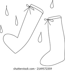 The pullover boots of the rainy day and rainy monochrome line drawing illustration
