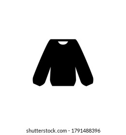 Icono de pullover en glifo plano negro, estilo relleno aislado en fondo blanco