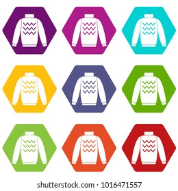 Pullover icon set many color hexahedron isolated on white vector illustration
