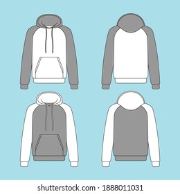 pullover raglan sweatshirt hooded long sleeve vector mock up with two different colors