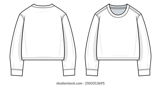 Pullover Hemd Top technische Mode Illustration. Kapuzenvektor-Vorlagengrafik. Vorder- und Rückseite. Entspannte Passform. Schulter fallen lassen. Unisex. weiße Farbe. CAD-Mustersatz.