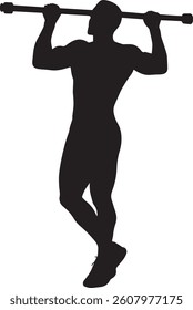 Pull-Up Exercise silhouette vector art illustration isolated on white background.