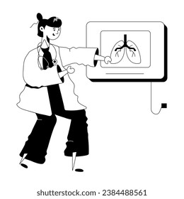 Pulmonologist checking human lungs, glyph illustration 