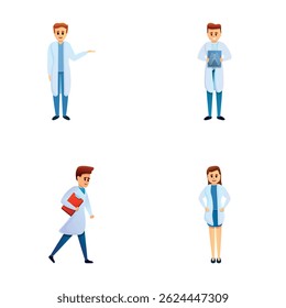 Pulmonologist doctor icons set cartoon vector. Healthy lung. Healthcare concept