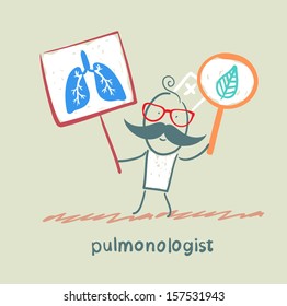 pulmonologist holding posters with the image of the lungs