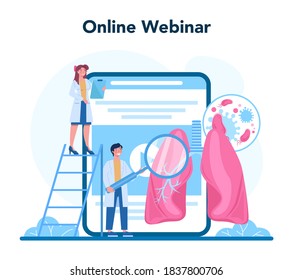 Pulmonologist online service or platform set. Idea of health and medical treatment. Healthy pulmonary system. Online webinar. Isolated vector illustration