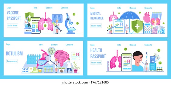 Pulmonologist, phthisiologist concept vector for the landing page, blog. Health passport concept vector foe web, header. Vaccine, immunity passport app illustration. Stomach, lang are show