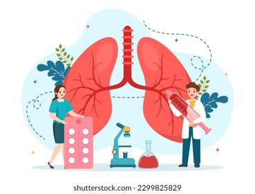 Pulmonologist Vector Illustration with Doctor Pulmonology, Lungs Respiratory System Examination and Treatment in Flat Cartoon Hand Drawn Templates