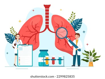 Pulmonologist Vector Illustration with Doctor Pulmonology, Lungs Respiratory System Examination and Treatment in Flat Cartoon Hand Drawn Templates