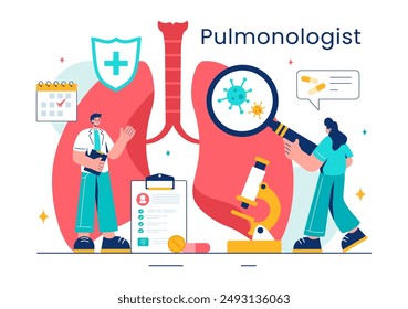 Pulmonologist Vector Illustration with Pulmonology Doctor, Lungs, Respiratory System Examination, and Treatment in Flat Style Cartoon Background