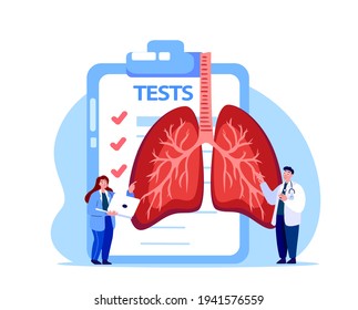 Pulmonologist Virologist Scientist Doctor Examine Tests,Analysis,Magnetic Resonance Imagine.Lungs,Trachea,Bronchi Research.Labolatory Clinical Investigation.Lab Medical Council Diagnostic.Illustration