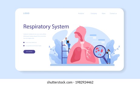 Banner web o página de aterrizaje del pulmonólogo. Idea de salud y tratamiento médico. Sistema pulmonar saludable. Asma, tratamiento y diagnóstico por neumotórax. Ilustración vectorial aislada