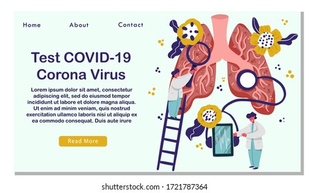 Pulmonology concept, doctors analyzing human lungs for infections or problems by Covid-19 Corona virus. Modern flat web page design for website and mobile website development. Vector illustration.