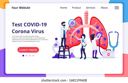 Pulmonology concept, doctors check human lungs for infections or problems by Covid-19 Corona virus. Modern flat web page design for website and mobile website development. Vector illustration