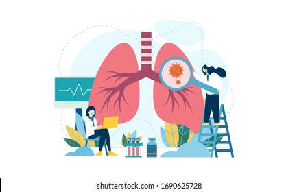 Pulmonology concept. Lungs healthcare persons. Vector flat illustration