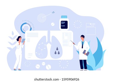 Pulmonology concept. Respiratory illness diagnostics, lung problem. Pulmonologist healthcare check, bronchia scan. Medical professional examination vector illustration
