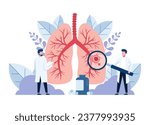 Pulmonology. Doctors examining lungs. Tuberculosis, pneumonia, lung cancer treatment or diagnostic, Lungs healthcare vector concept. Examining human organ, clinic diagnostic or check
