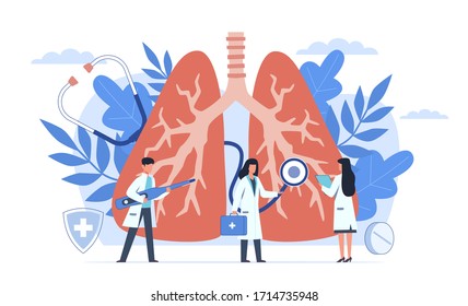 Pulmonology. Lung respiratory system examination, tuberculosis diagnosis. Pneumonia, covid 19 and lung cancer disease vector medical concept