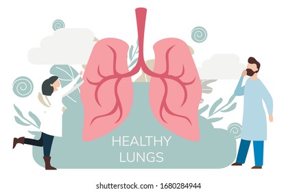  Vektorillustration der Pulmonologie. Konzept von flachen winzigen Lungenpflegepersonen. 