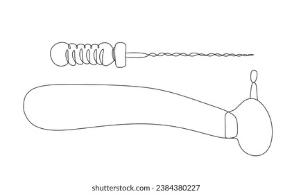 Pulp extractor and dental drill. Tools for dental treatment. One line drawing for different uses. Vector illustration.